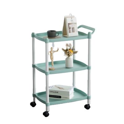 China Rotatable 3 Layers Sustainable PP And Shelf Aluminum Storage Racks Living Room Storage Racks With Wheels for sale