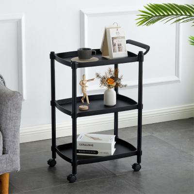 China China Manufacturer Sustainable 3 Layer PP And Wooden Shelf Cart Storage Racks Living Room Storage Racks With Wheels for sale