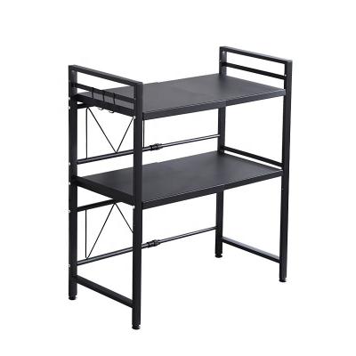 China CLASSIC Counter 2 Tier Black Adjustable Kitchen Metal Microwave Folding Storage Rack for sale