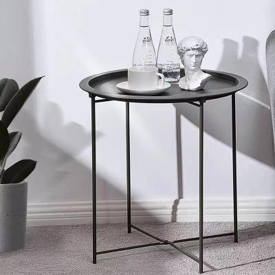 China Black Folding Coffee Table Side Table Large Design Living Room Furniture Cheap Metal Tray Small Round Table Modern for sale