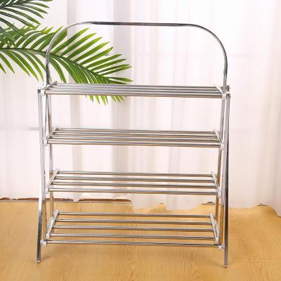 China (Other) Adjustable Durable Metal Storage Stainless Steel Shoe Cabinet 4-Tier Folding Shoe Rack for sale