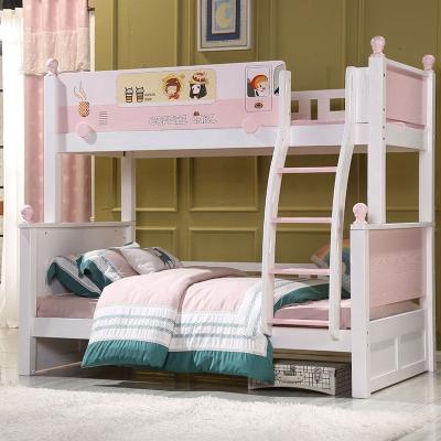 China Modern high quality pink color cheap price cute design girl children bedroom wooden bunk bed for girls for sale