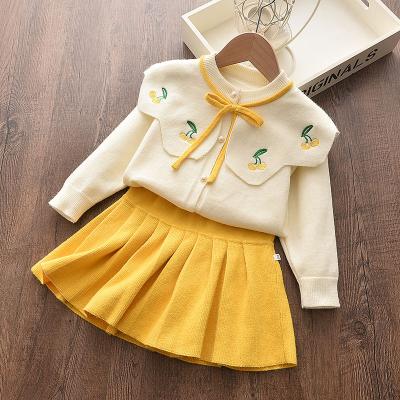 China European Style European Style Amazon Hot Sale Girls Long Sleeved Sweater Pleated Skirt Set Children's Sweater Skirt Clothes Set for sale