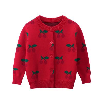 China New Anti-Wrinkle Anti-Wrinkle Kids Red Cardigan Sweater With Cherry For Fall And Winter for sale