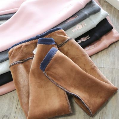 China Anti-Wrinkle Anti-Wrinkle Babies Velvet Legging Embroidered Rabbit Plush Thickened Warm Casual Pants For Autumn And Winter for sale