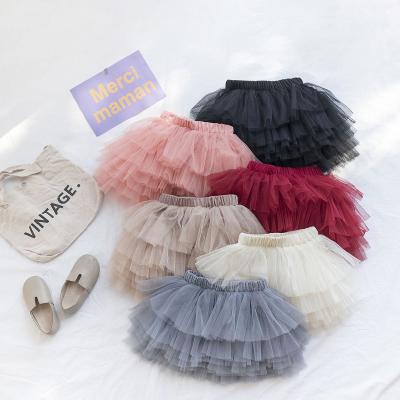 China 2021 New Girls Anti-Wrinkle Anti-Wrinkle Baby Fluffy Tutu Skirt Solid Colors Edge Mesh Puffy Tulle Skirt Children For 1-6T 6 Layers for sale