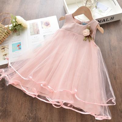 China 2021 Summer New Fashion Girls Breathable Mesh Vest Skirt Sleeveless Princess Puffy Dress For 3-8 Years Kids for sale