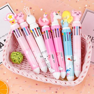 China Unicorn Cute Dinosaur Ballpoint Pens 10 Colors in 1 Multicolor Flamingo Ballpoint Pens for Kids Gift School Office Supplies Stationery for sale