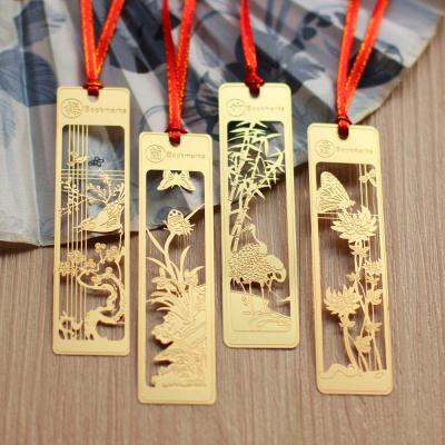 China Chinese China Style Metal Bookmark Gold Bookmarks For Books Plum Blossom Orchid Bamboo Chrysanthemum Bookmark for sale