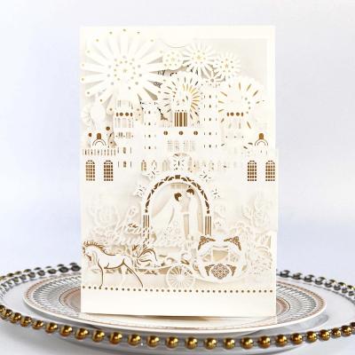 China Luxury Europe Europe Greeting Gift Card With Pumpkin Carriage For Wedding Invitation Card With 3D Castle for sale