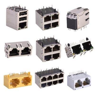 China Xyfw Pcb Factory Rj45 Conector Jacks 1X2 1X4 2X1 2X2 2X4 Ports Smt Pcb 8P8C Price Ethernet Pcb Female Multiple Rj45 Conectores for sale