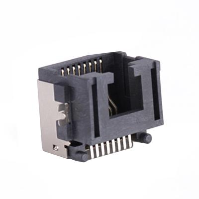 China Smt 8P8C Black Top Low Profile Rj45 Female Metal Shielded DIP Modular Jack Input Rj45 Socket Factory Price PCB Connector for sale