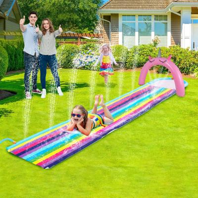 China Children's PVC Kids Unicorn Inflatable Water Spray Arch Spot Outdoor Water Spray Slide for sale