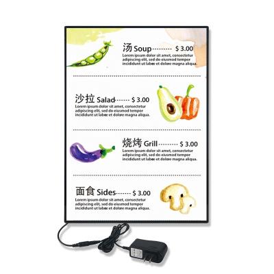 China Advertising Display Hot Selling LED Ultra-Thin Aluminum Frame Metal Advertising Light Box Restaurant Glass Menu Display Lightbox for sale