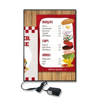 China Advertising Display 2023 Hot Sale Aluminum Led Slim Menu Lightbox Frame Advertising Display Tempered Glass Light Box for Restaurant for sale