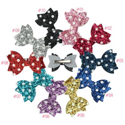 China Popular 3x2 Glitter Handmade Hair Bow Cute Polka Dots Hair Pins Girls Hair Accessories for sale