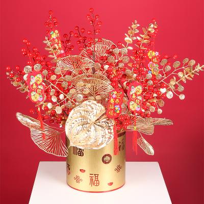 China Red And Gold Hotel Decoration Gift BinRui Artificial Flower Blessing Home Vase For Valentine's Day New Year Weeding Decoration Home Ministry Decor for sale