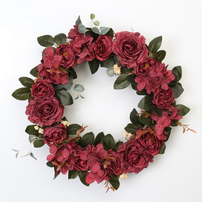 China BinRui Artificial Flower Peony Rose Rattan Wreath Romantic Amazon Party Home Celebration Wholesale Weeding Festival Valentines Day Decor for sale