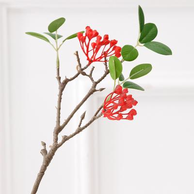 China Artificial Flower Classic Pear BinRui Red Fruit With Leaves 3 Branches Real Touch Chinese Style Home Decoration For New Year Party for sale