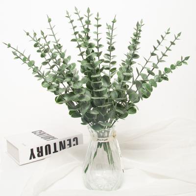 China BinRui Artificial Flower Eucalyptus Silver Leaf 7 Branches Bouquet Dark Green Indoor Outdoor Weeding Party Table Decoration for sale