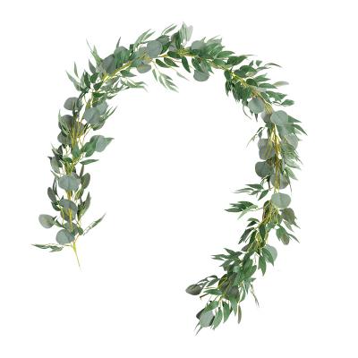 China Garland Willow Leaves Artificial Green As Plant Minimalist Party Decorative Birthday Eucalyptus Faux Plants Vine Hanging Home Decoration for sale