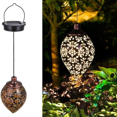 China Garden Metal Waterproof LED Outdoor Lamp Hanging Solar Lantern Lights For Outdoor Hanging Decor for sale