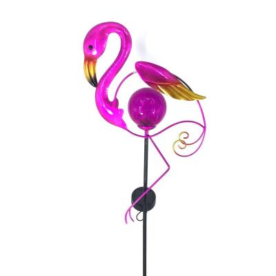 China Traditional Flamingo Stick Decoration Waterproof Solar LED Crinkle Ball Garden Stake Light for sale