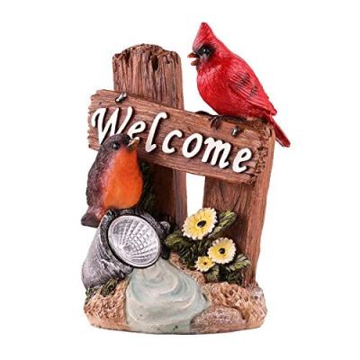 China Europe Welcome Sign Red Resin Bird Garden Animal Figurines Carving Lawn Ornaments With Sunlight for sale