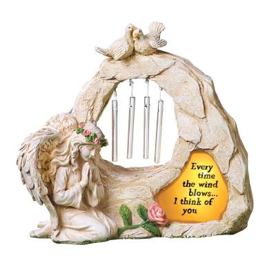 China Minimalist Solar Memorial Sympathy Angel Garden Garden Stone Statues with Wind Chimes for sale