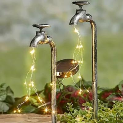 China OEM Iron Solar Faucet Shaped Water Lamp Outdoor Garden Solar Lights Decoration, Set of 2 for sale