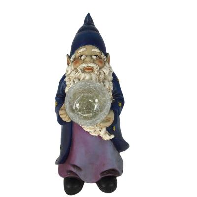 China Wholesale Europe Gnome Craft Glass Ball Led Light Polyresin Figurine for sale