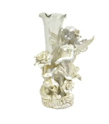 China China Resin Angel Figurines With Flower Vase for sale