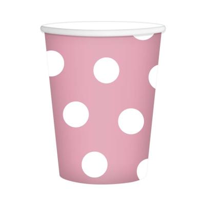 China Juice Pink Color Polka Dots Paper Cups Kids Birthday Party Cups Food Grade Party Supplies Disposable Cups For Wedding for sale