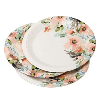 China OEM Eco-Friendly Home Disposable Dishes Printing Round Paper Plate Party Suppliers Paper Tableware For Wedding Party for sale