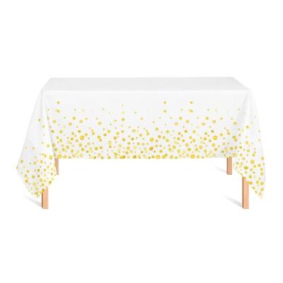 China Home Eco-Friendly Waterproof Disposable PEVA Tablecloth Solid White Gold Dot Paper Table Cover Wedding Party Supplies For Event for sale