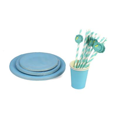 China Home Wedding Favors Party Supplies Baby Blue Decorations Disposable Tableware Set Party Paper Plate Cups Napkins for sale