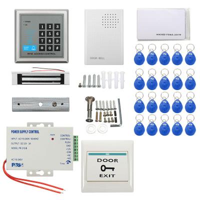 China Hot selling 125khz RFID door access control system+power supply+magnetic lock+door exit button+door bell+key gussets apartment door full set for sale