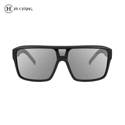 China 2021 HeChang Casual Custom Shield Logo Oversized Sunglasses Shades Mirror Flat Top Square Sunglasses 400 New UV Plastic Women Aged for sale