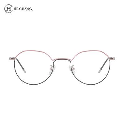 China 2021 Factory Custom Glasses OEM HeChang Customization Pink Rose Anti-blue Anti-blue Logo Optical Glasses Metal Frame for sale