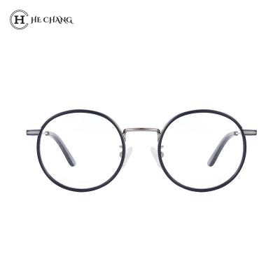 China HeChang Light Blue Round Frame Optical Glasses Transparent Anti-blue Light Glasses for sale