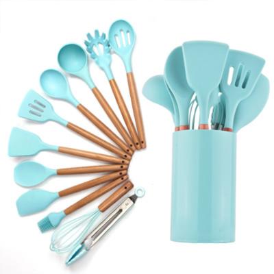 China Factory Supplier Kitchen Accessories Sustainable Kitchen Tools Sustainable Wooden Utensils With Rack for sale