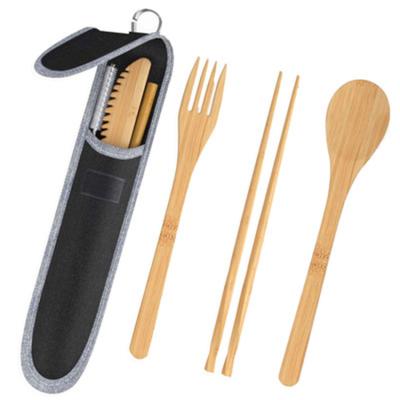 China Factory Stocked Wholesale Eco Cutlery 7 Pcs Disposable Bamboo Tableware With Bag for sale