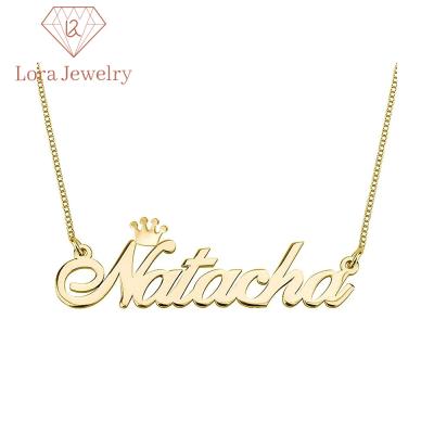 China Romantic Hot Sales Personalized 925 Sterling Silver Crown Nameplate Necklaces For Women Gift for sale