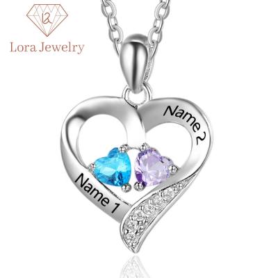 China Fashion TRENDY Sterling Silver Mother's Gift Personalized Two Birthstone Pendant Necklaces for sale