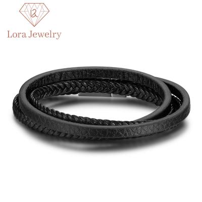 China Factory price genuine leather bracelet stainless steel sports men cheap punk bracelets accessories for sale