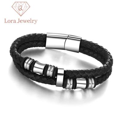 China Men's Accessories Jewelry Bracelet Leather Bangle Bracelet Punk Black Stainless Steel Gifts for sale