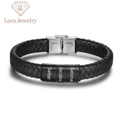 China CLASSIC Custom Black Leather Bracelet Men Color Logo Fashion Cool Custom Printed Magnetic Clapping and Snap Leather Bracelets Men for sale