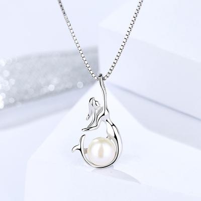 China Vintage Women Fashion Jewelry Mermaid High Quality 925 Sterling Silver Pearl Necklace for sale