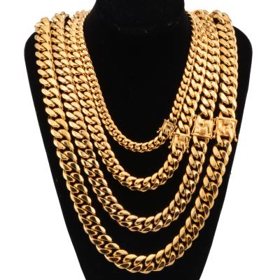 China European Hiphop Punk Heavy Metal Hips Hops Popular Gold Plated Stainless Steel Cuban Link Chain Necklace Necklaces Jewelry for sale