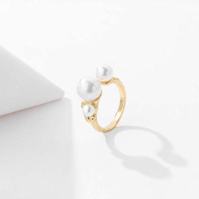 China FASHIONABLE Wholesale Jewelry Gold Plated Three Pearl Ring 925 Sterling Silver Adjustable Women Ring for sale